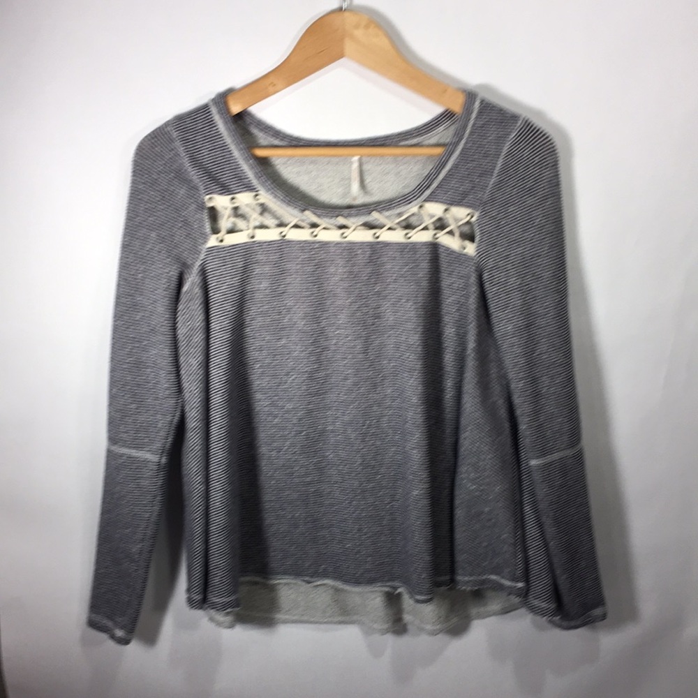 Free People Grey Striped Top
